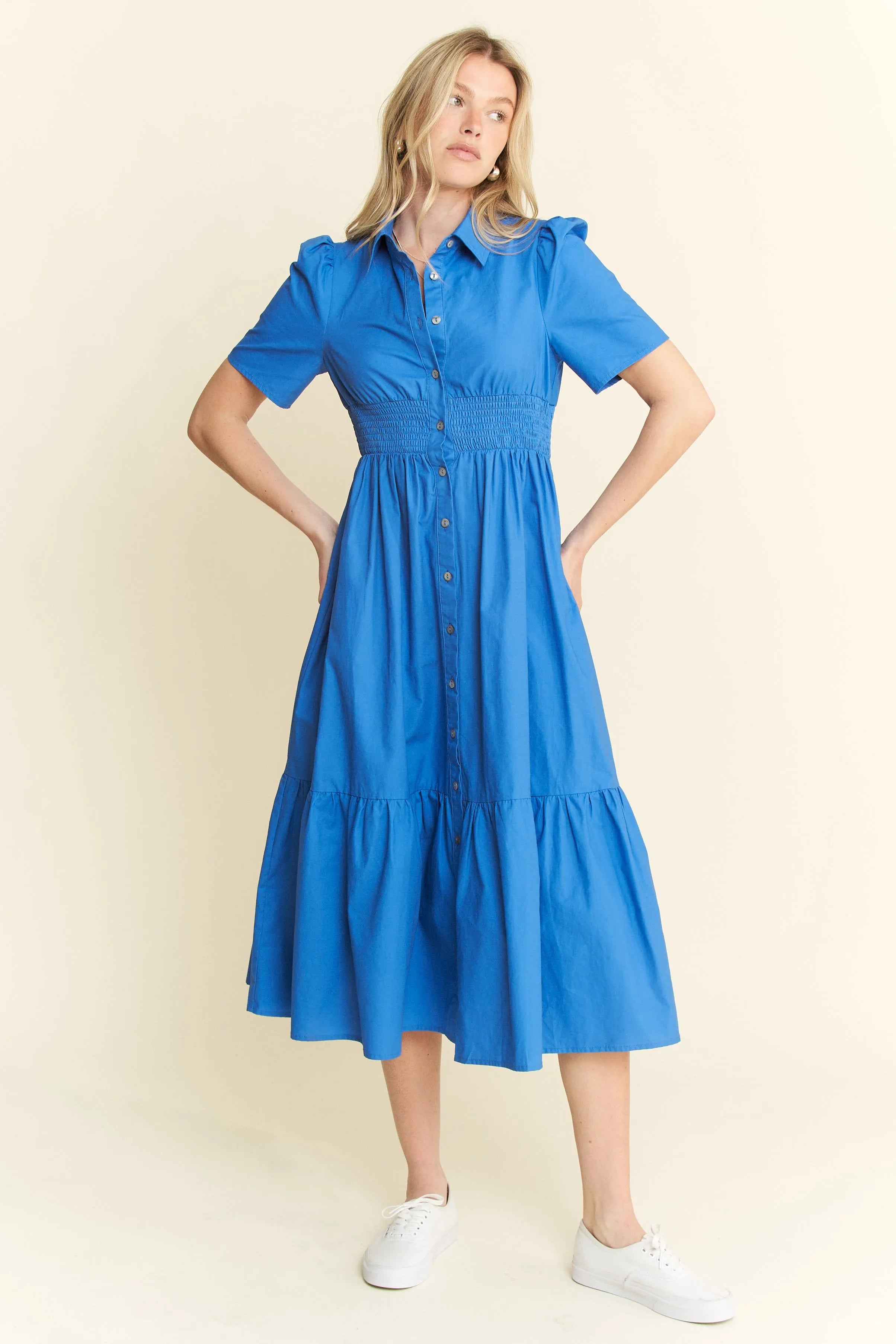 Jade By Jane Short Sleeve Button Down Midi Dress - Blushé Belle