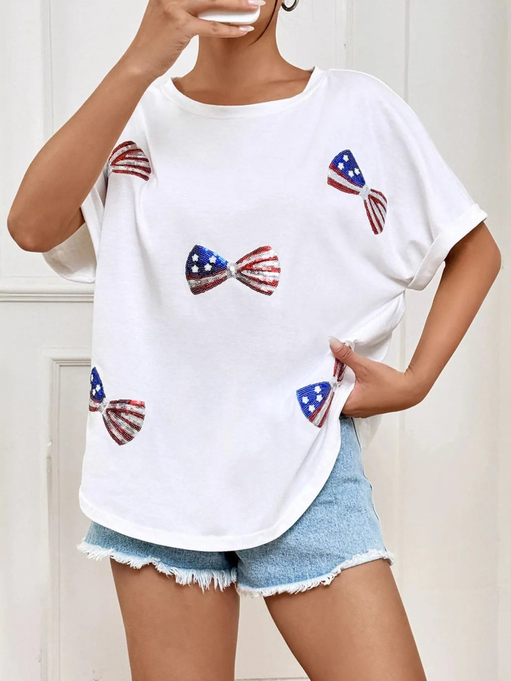 Bow Oversized Round Neck T-Shirt - Blushé Belle