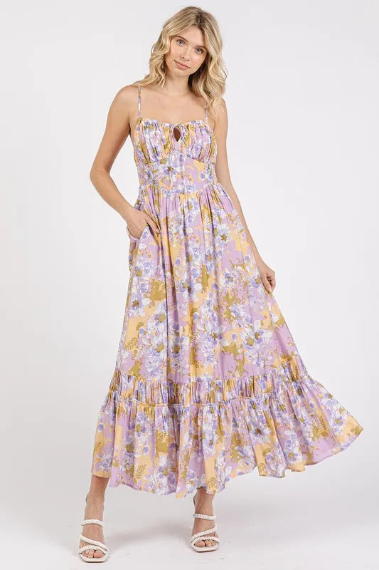 Mittoshop Floral Smocked Back Ruffled Hem Maxi Cami Dress - Blushé Belle