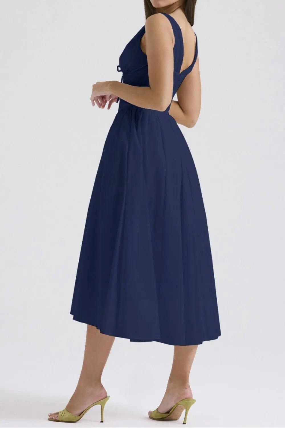Ruched V-Neck Sleeveless Dress with Pockets - Blushé Belle