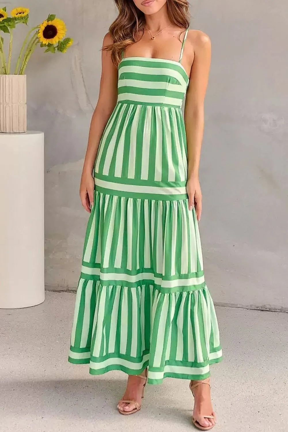 Striped Tiered Maxi Cami Dress - Blushé Belle