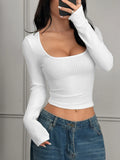 Ribbed Long Sleeve Square Neck Cropped T-Shirt - Blushé Belle