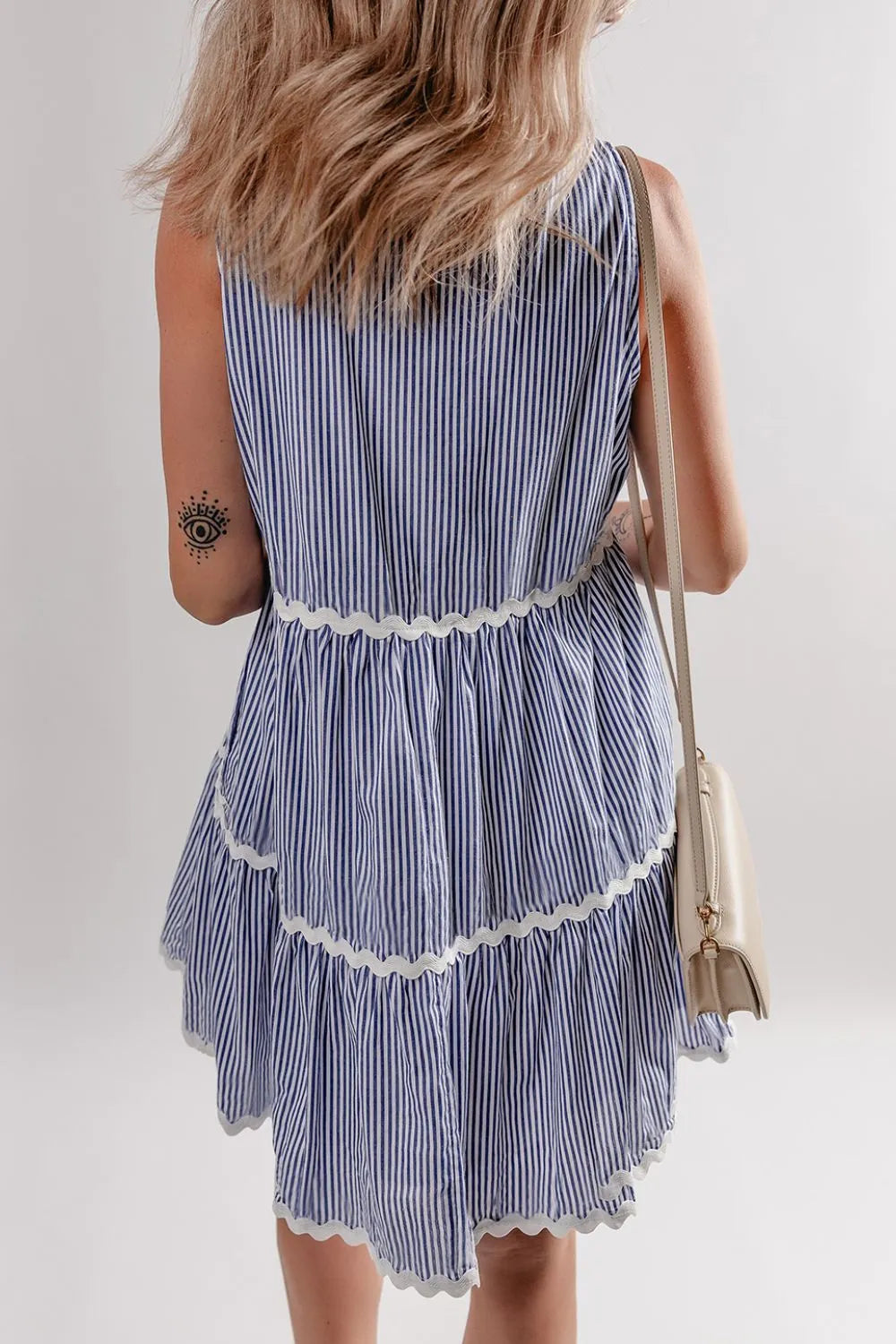 Stripe Sleeveless Notched Ric Rac Mini Dress - Blushé Belle