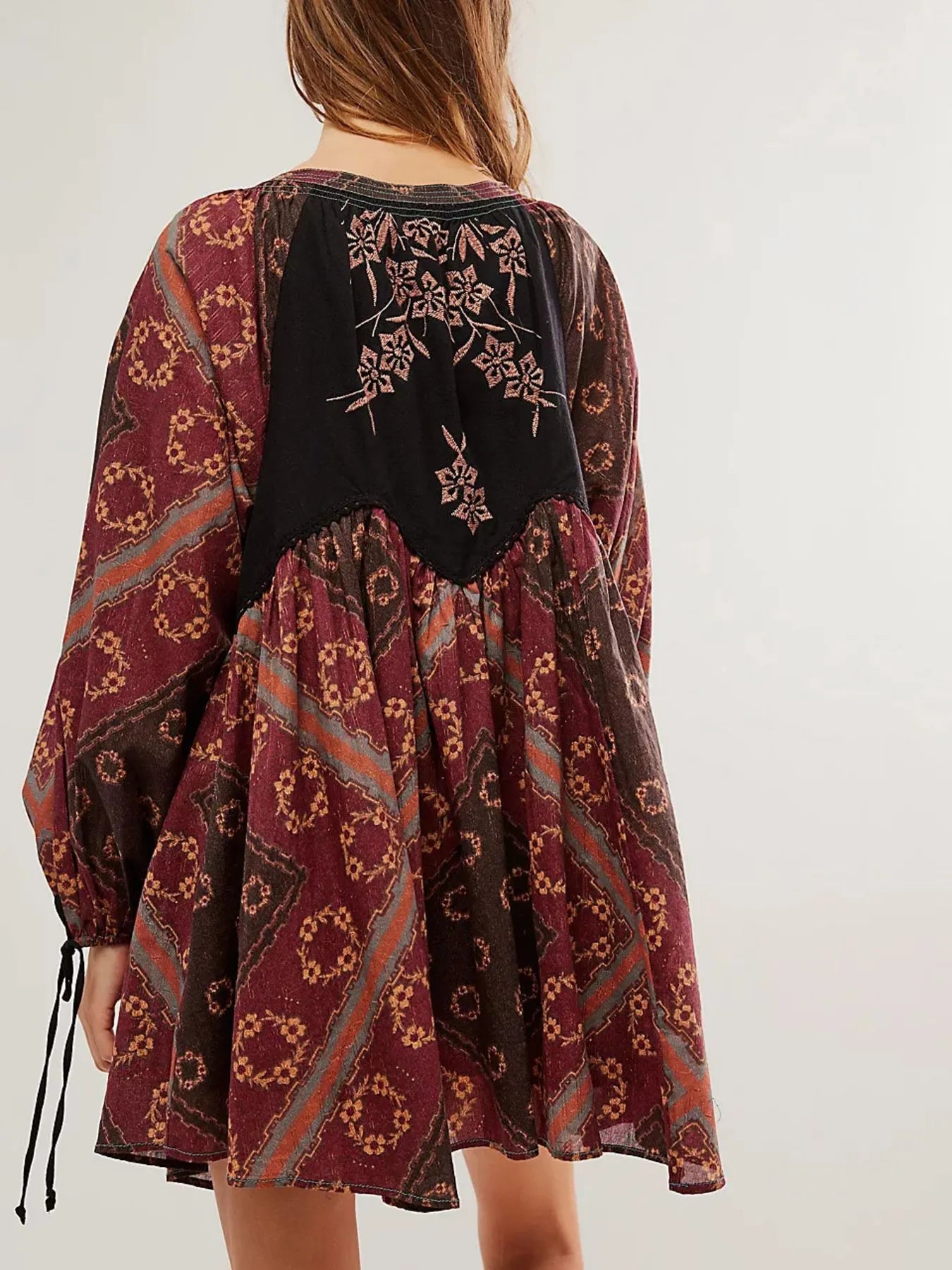 Printed Tie Neck Long Sleeve Dress - Blushé Belle