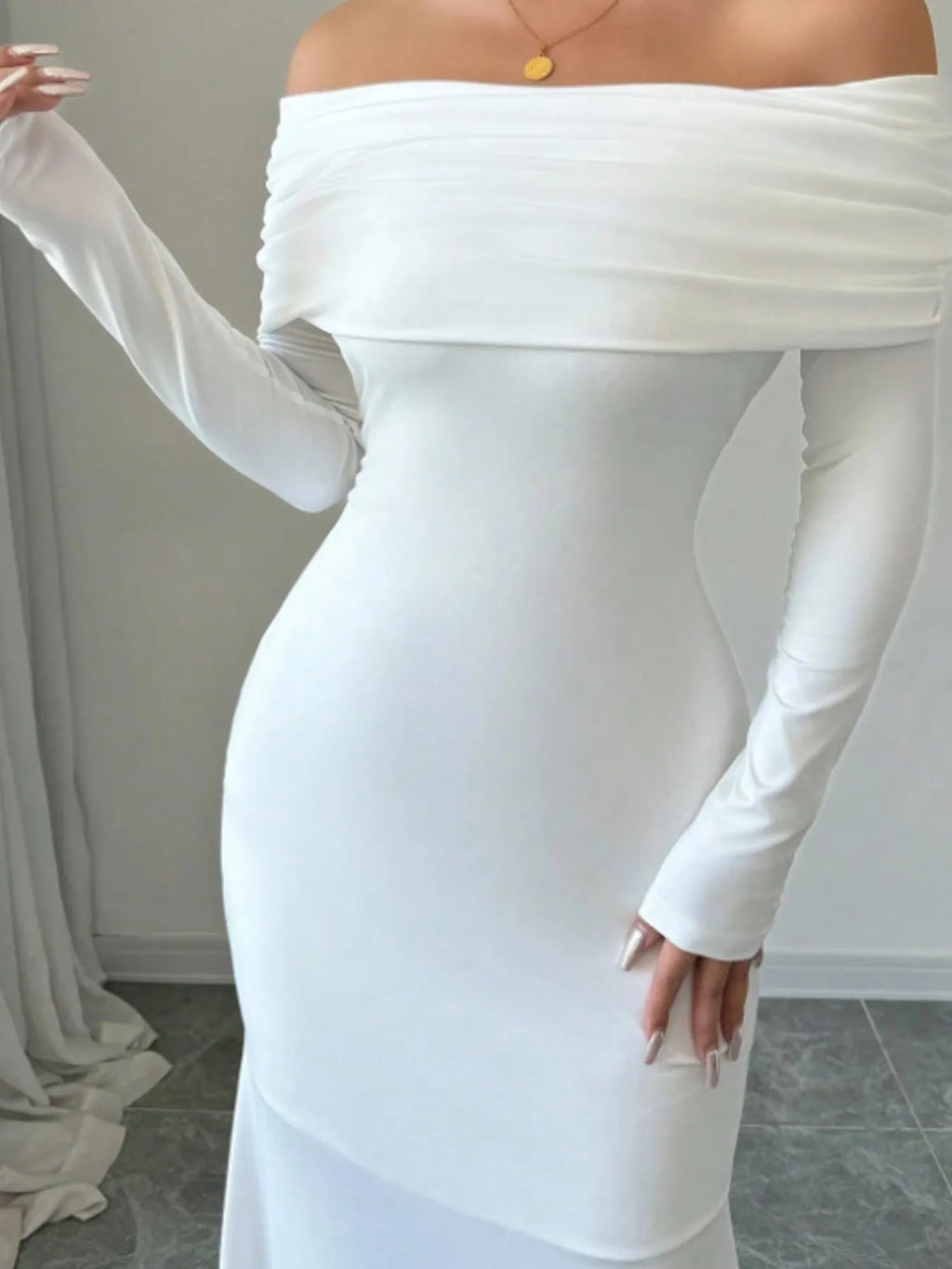 Off-Shoulder Long Sleeve Bodycon Maxi Dress - Blushé Belle