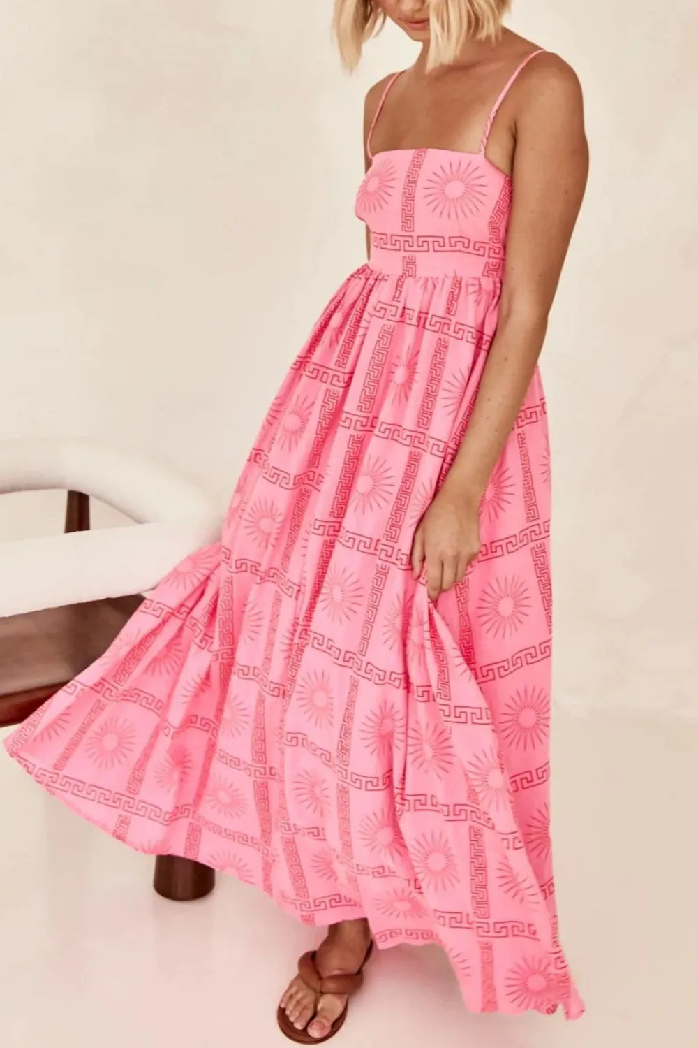 Cutout Back Printed Square Neck Maxi Cami Dress - Blushé Belle