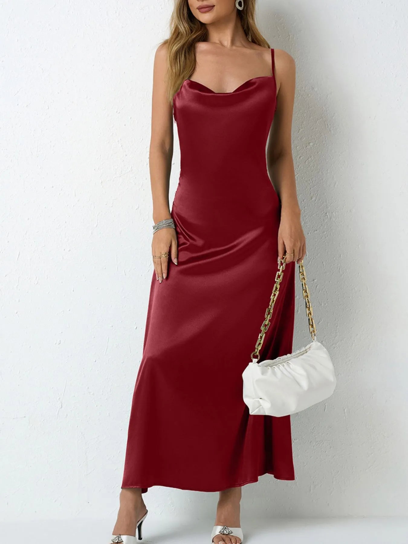 Satin Cowl Neck Cami Dress - Blushé Belle