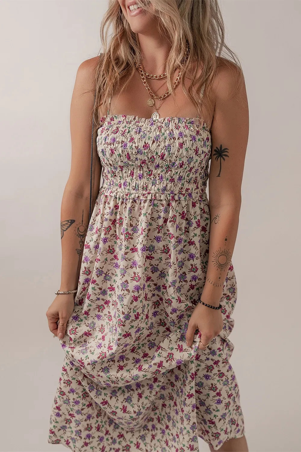 Multicolour Bohemian Ditsy Floral Smocked Fit Flare Sundress - Blushé Belle