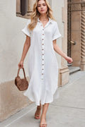Button Down Short Sleeve Midi Shirt Dress - Blushé Belle