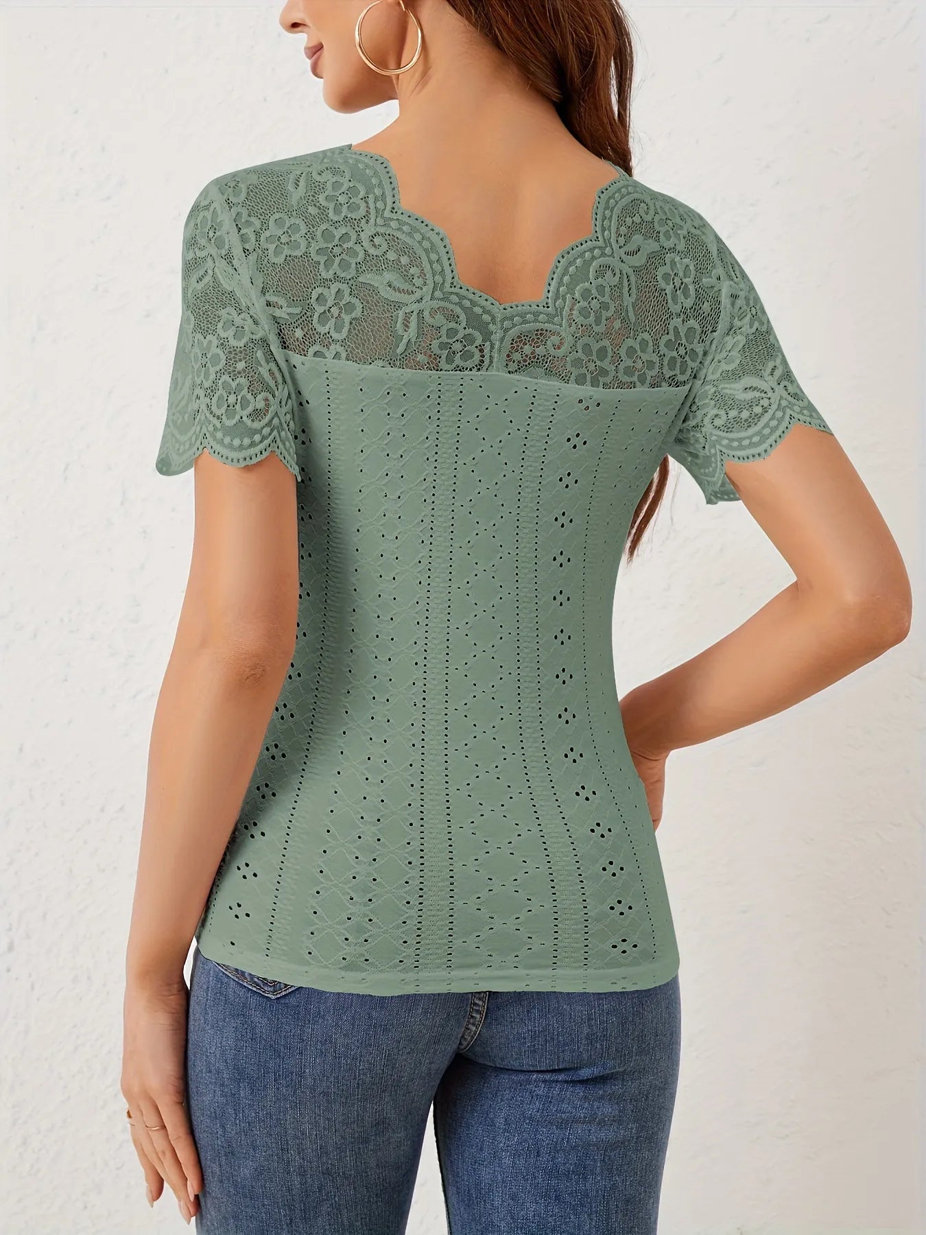 Lace Trim Eyelet Embroidered Summer T-Shirt - Blushé Belle