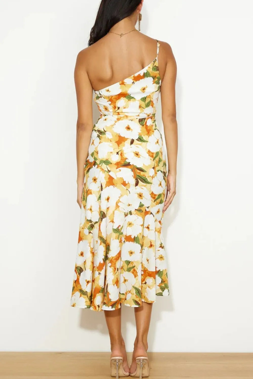 Ruched Printed Single Shoulder Midi Dress - Blushé Belle