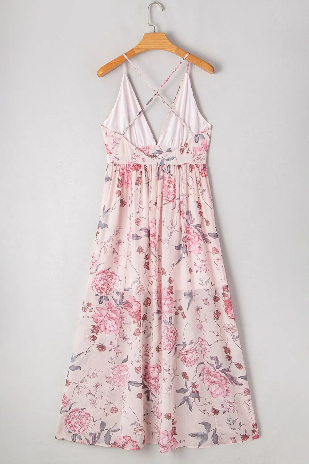 Floral Pleated Deep V Backless Maxi Dress - Blushé Belle