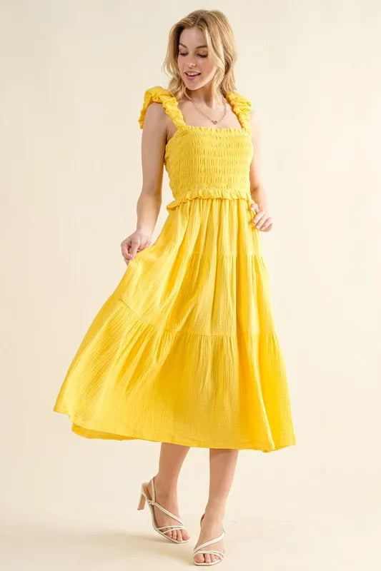 And The Why Ruched Shoulder Strap Detail Midi Dress - Blushé Belle