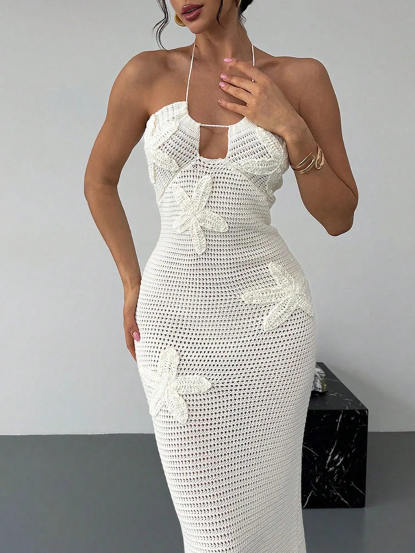 Crochet Backless Midi Knit Dress - Blushé Belle