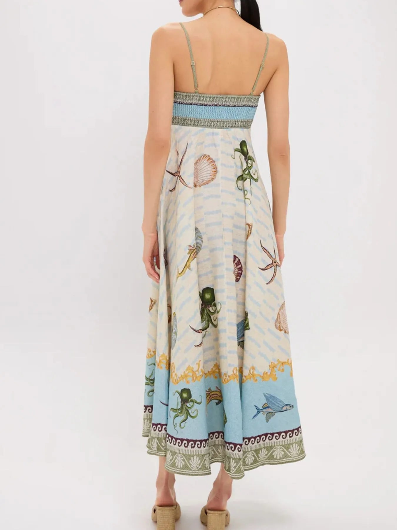 Ocean Print Spaghetti Strap Midi Dress - Blushé Belle