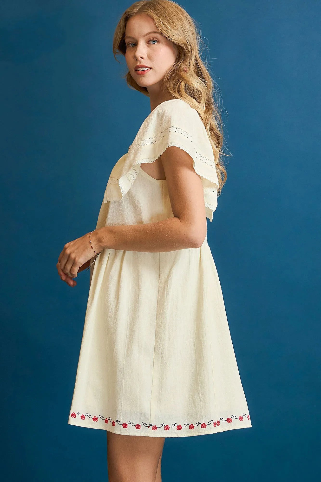 Umgee Embroidered Floral Flutter Sleeve Mini Dress - Blushé Belle