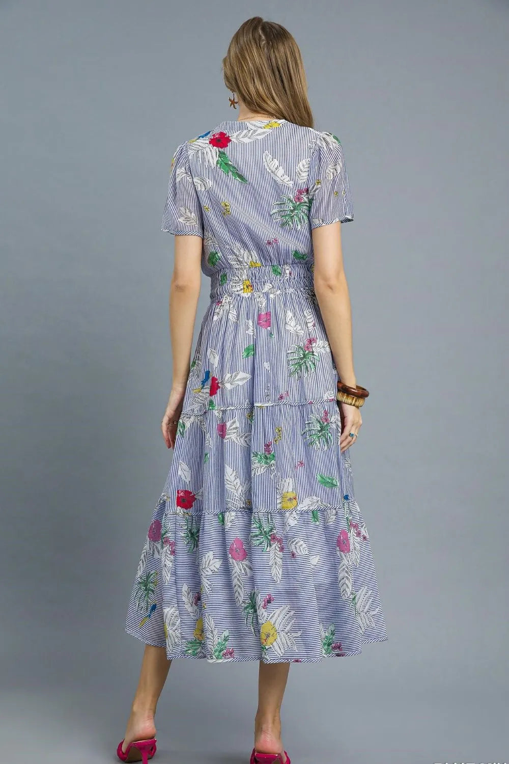 Umgee Smocked Waist Floral Short Sleeve Midi Dress - Blushé Belle