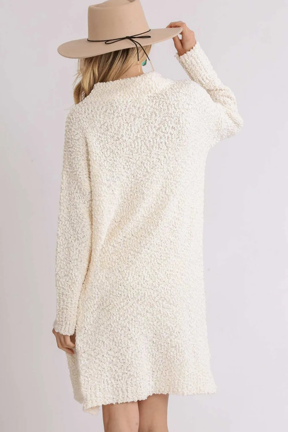 Umgee Full Size High Low Long Sleeve Boucle Sweater Dress Plus Size - Blushé Belle