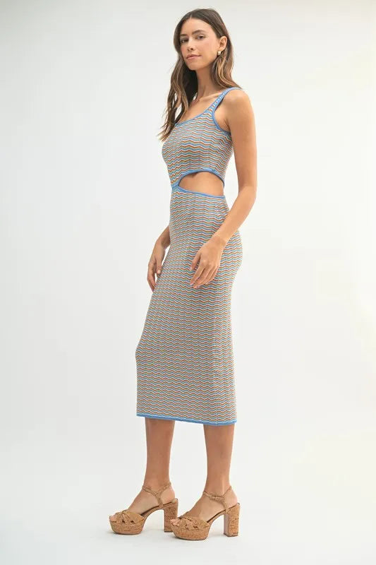 MABLE Multi Color Chevron Knit Bodycon Midi Dress - Blushé Belle