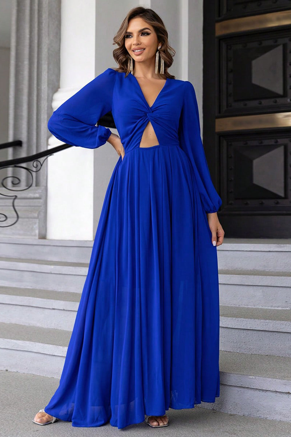 Twist Front Cutout Long Sleeve Dress - Blushé Belle
