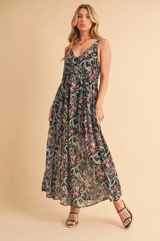 Aemi + Co Printed V-Neck Frill Tiered Cami Dress - Blushé Belle