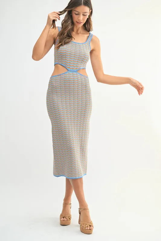 MABLE Multi Color Chevron Knit Bodycon Midi Dress - Blushé Belle