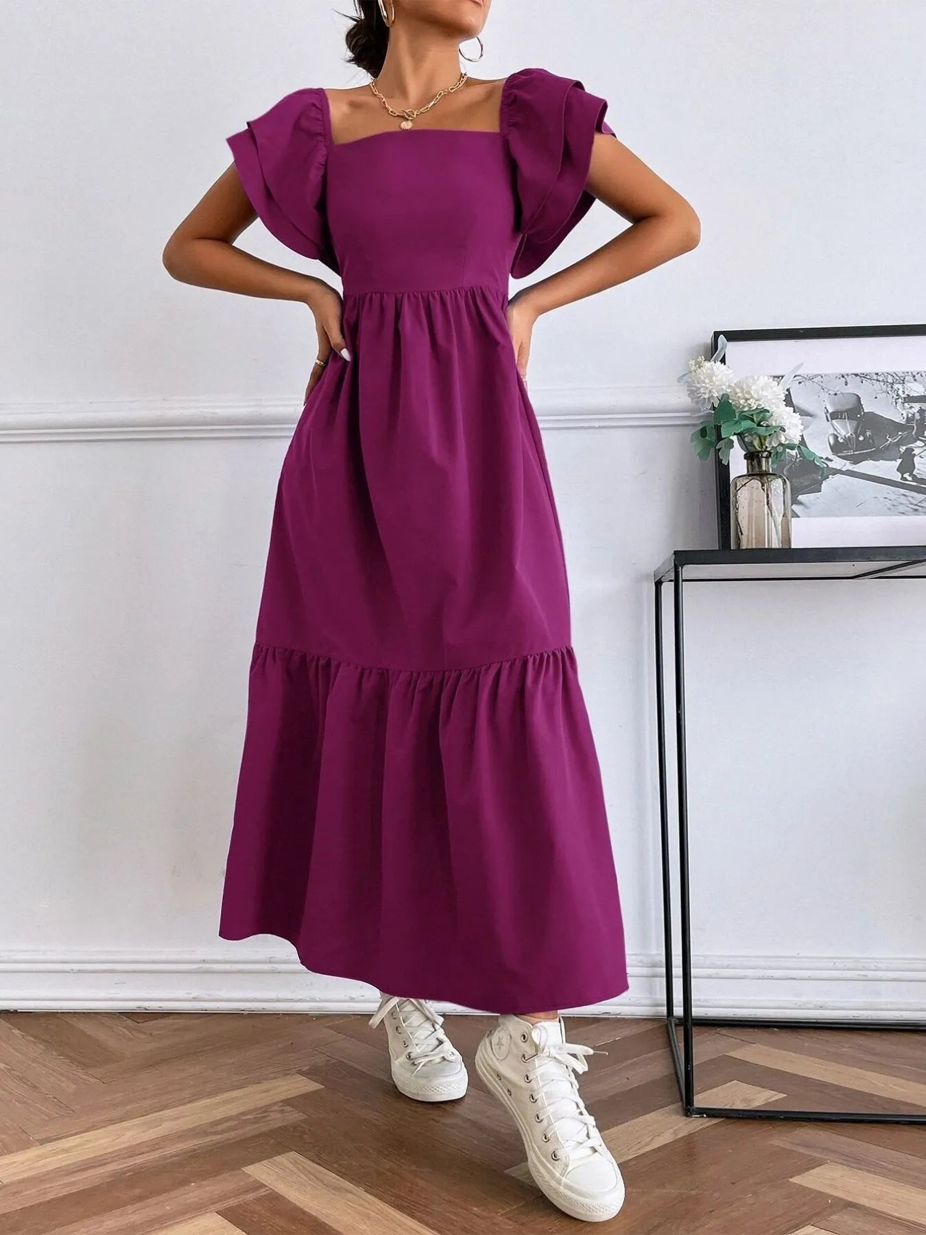 Tiered Square Neck Maxi Dress - Blushé Belle