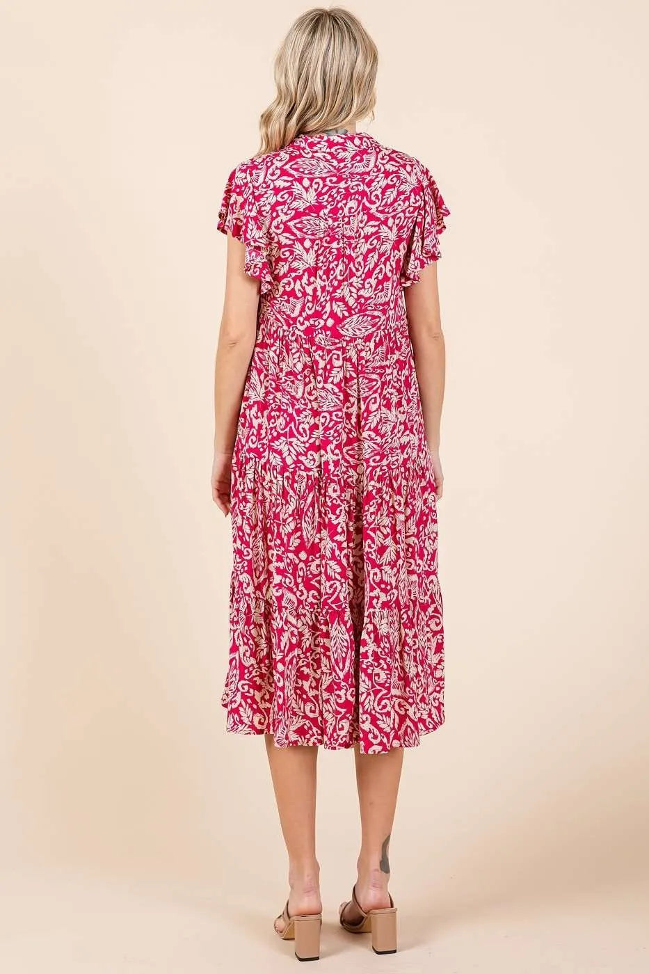 Mittoshop Abstract Print Ruffle Tier Midi Dress - Blushé Belle
