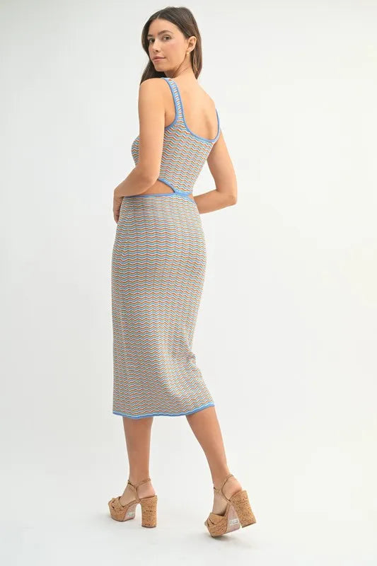 MABLE Multi Color Chevron Knit Bodycon Midi Dress - Blushé Belle