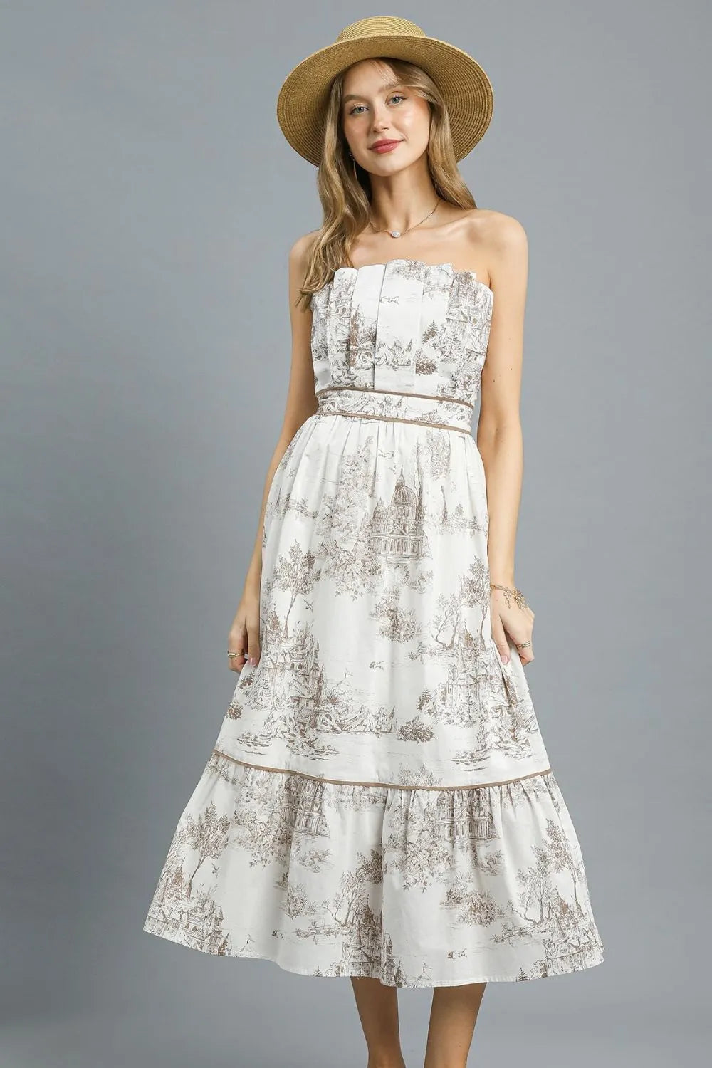 Umgee Printed Tiered Tube Midi Dress - Blushé Belle