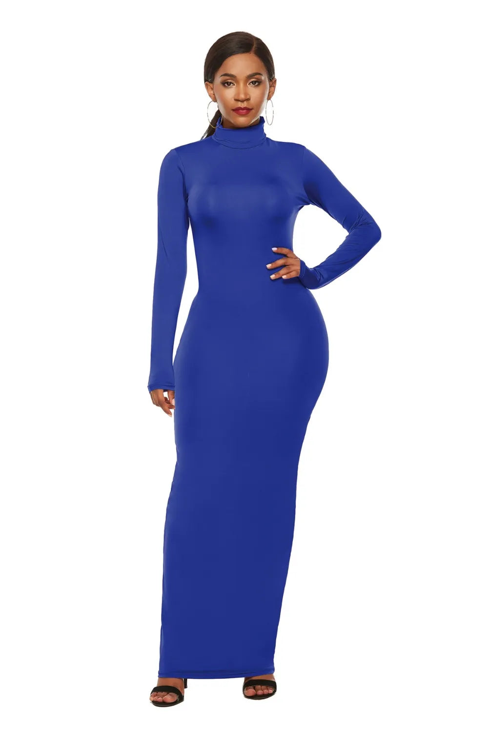 Mock Neck Long Sleeve Maxi Slim Dress - Blushé Belle