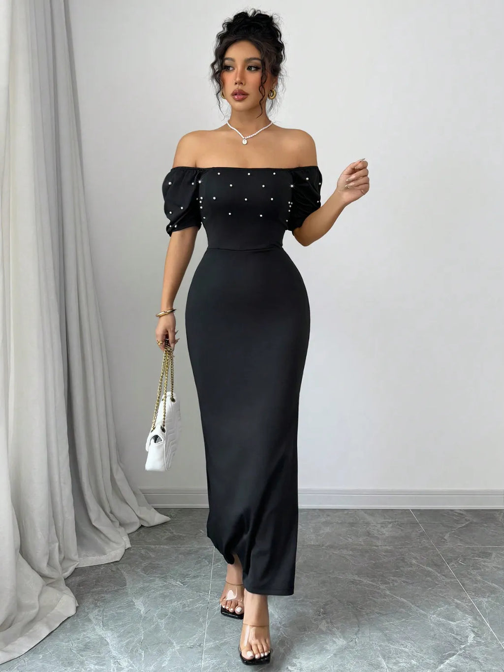 Off Shoulder Short Sleeve Maxi Dress - Blushé Belle