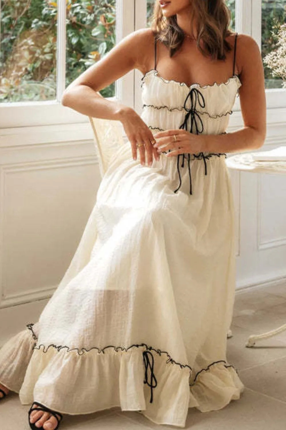 Frill Tied Front Midi Cami Dress - Blushé Belle