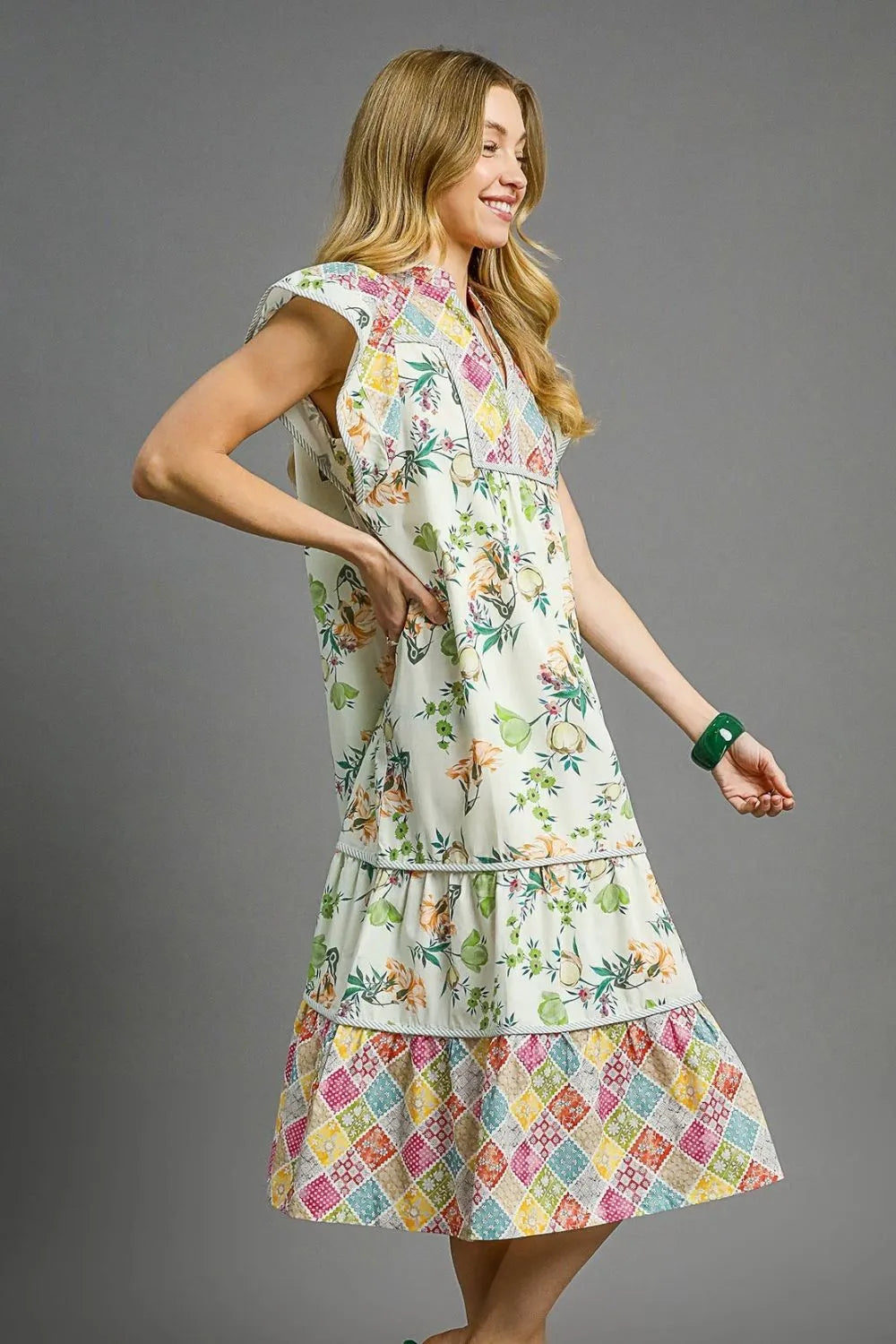Umgee Patchwork Garden Midi Dress - Blushé Belle