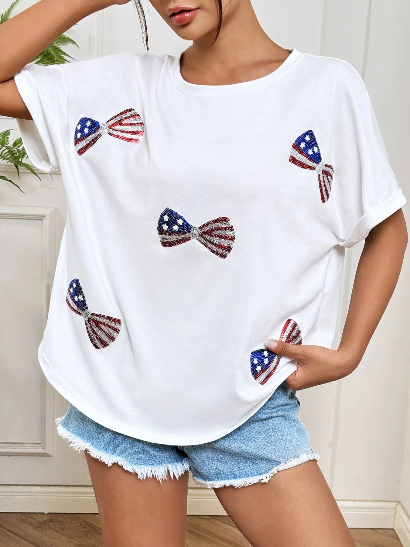 Bow Oversized Round Neck T-Shirt - Blushé Belle