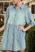 Raw Hem Snap Down Half Sleeve Denim Dress - Blushé Belle