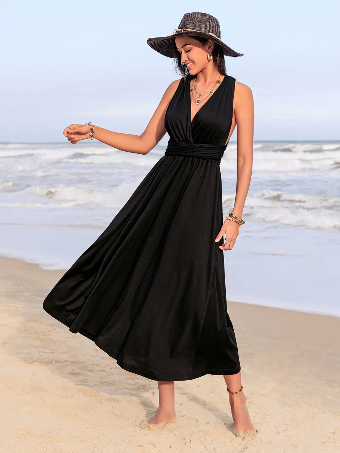 Surplice Sleeveless Ruched Midi Dress - Blushé Belle