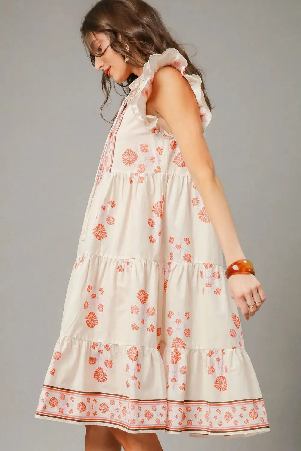 Umgee Printed Tie Neck Ruffle Cap Sleeve Dress - Blushé Belle