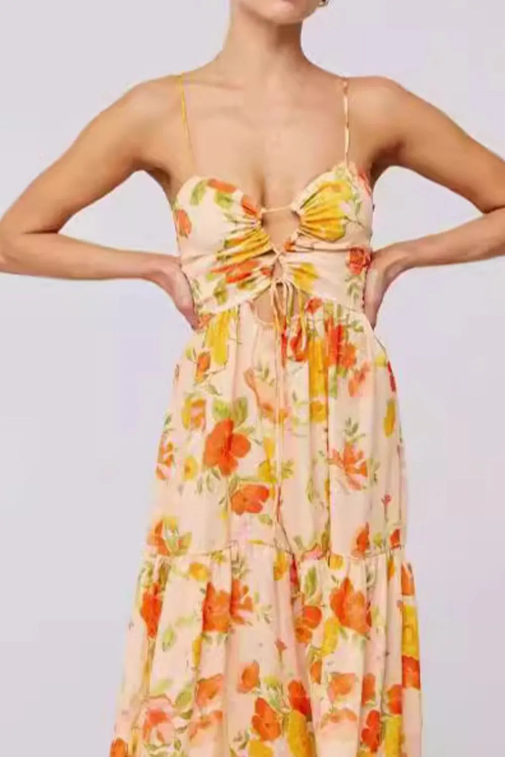 Floral Print Tie Front Tiered Maxi Dress - Blushé Belle