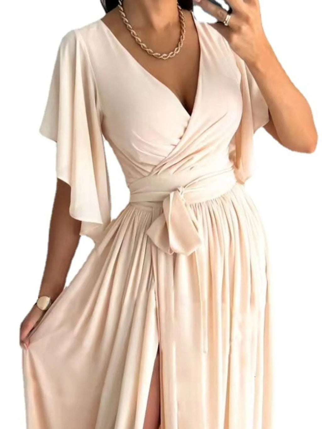 Flutter Sleeve Surplice Tie Waist Dress - Blushé Belle