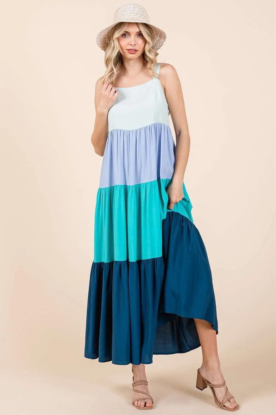 Mittoshop Color Block Tiered Pull-On Maxi Dress - Blushé Belle