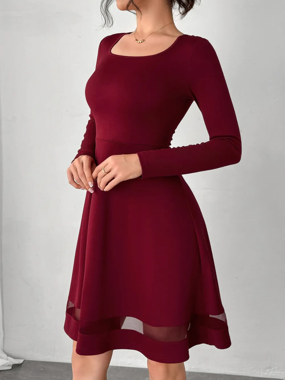 Square Neck Long Sleeve Mini Dress - Blushé Belle