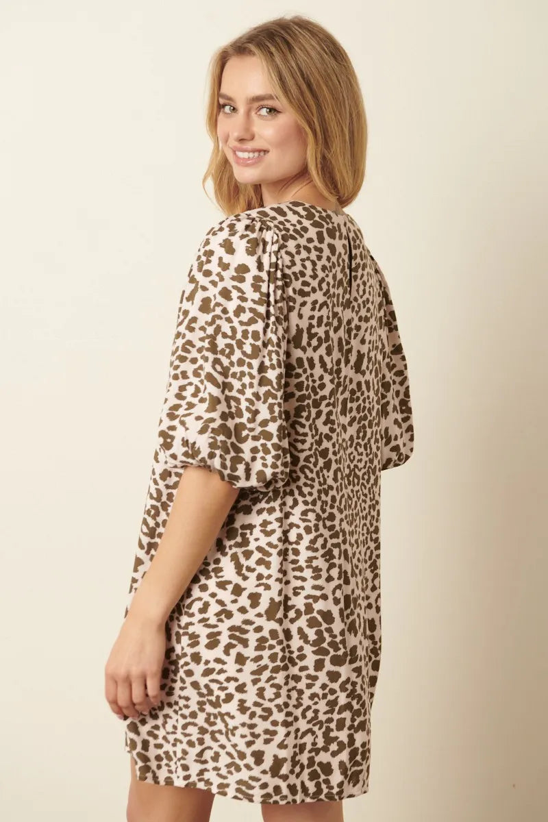 Mittoshop Animal Print Puff Sleeve Mini Dress - Blushé Belle