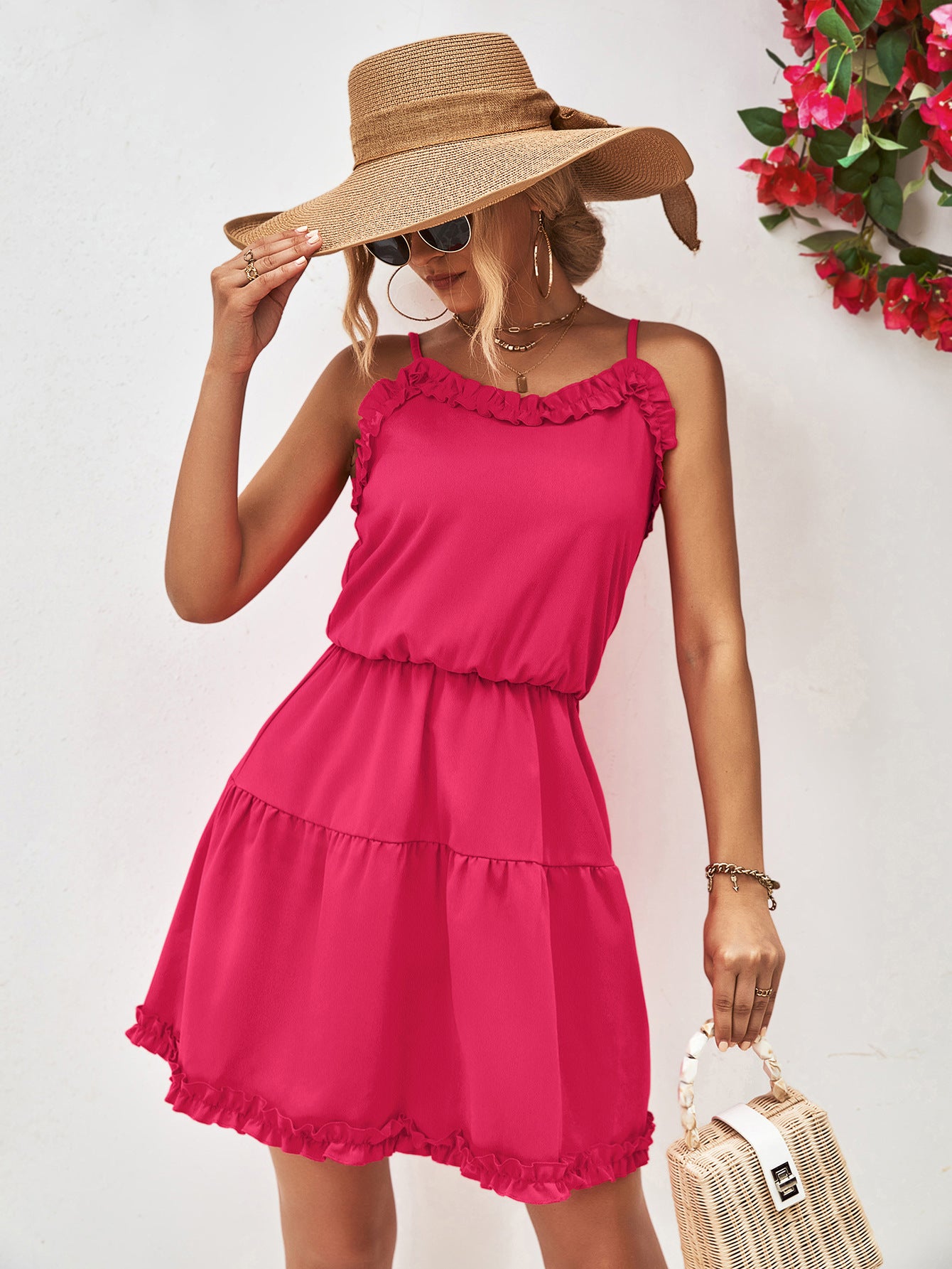 Frill Trim Spaghetti Strap Mini Dress - Blushé Belle