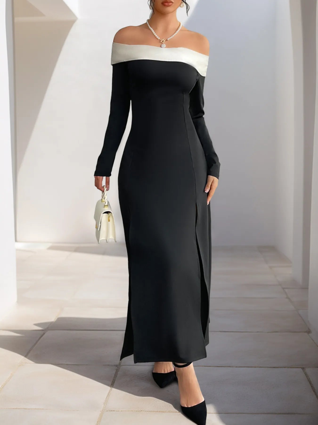 Side Slit Off-Shoulder Maxi Dress - Blushé Belle