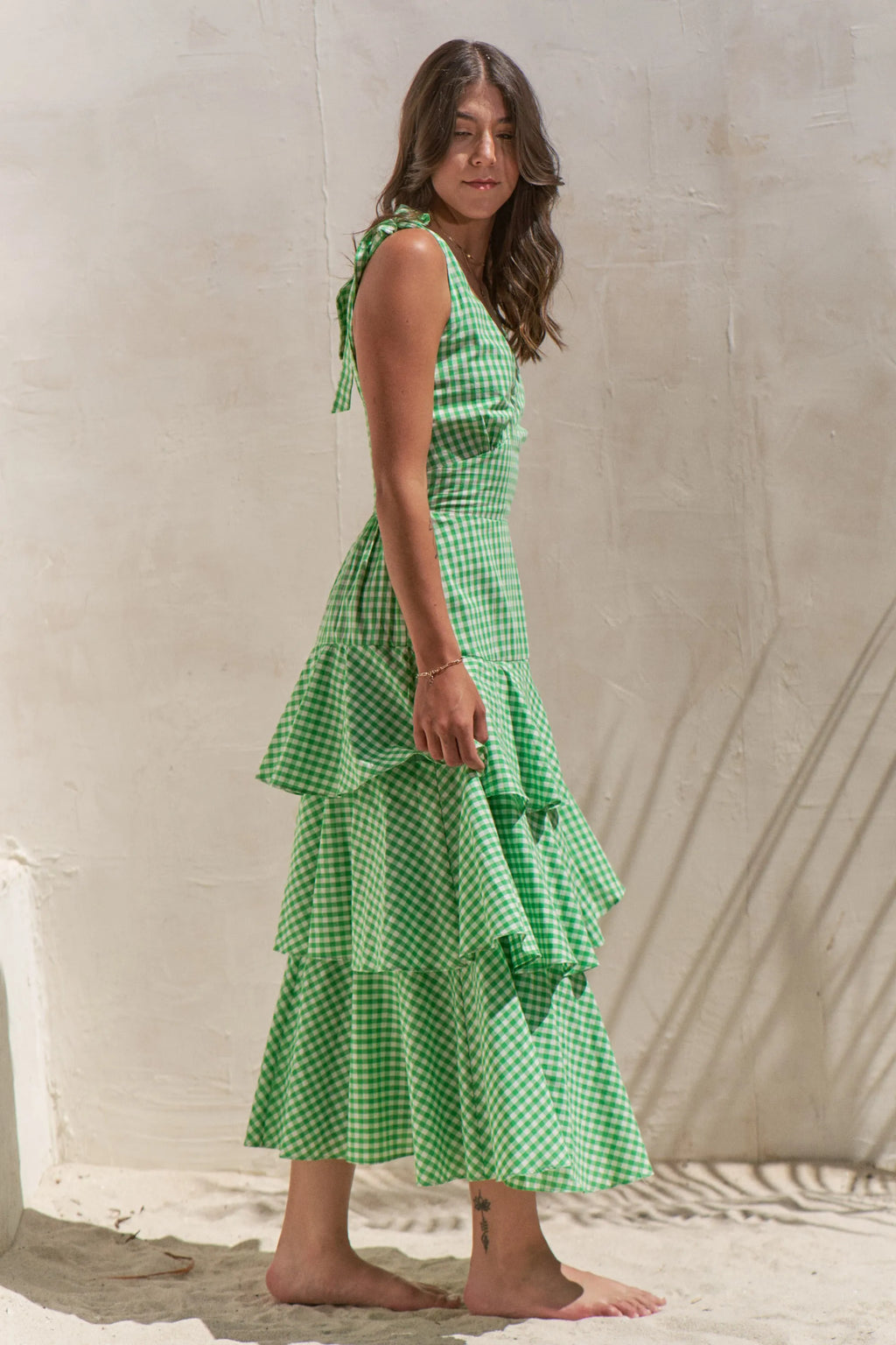 Jade By Jane Full Size Sleeveless Gingham Print Tiered Midi Dress Plus Size - Blushé Belle