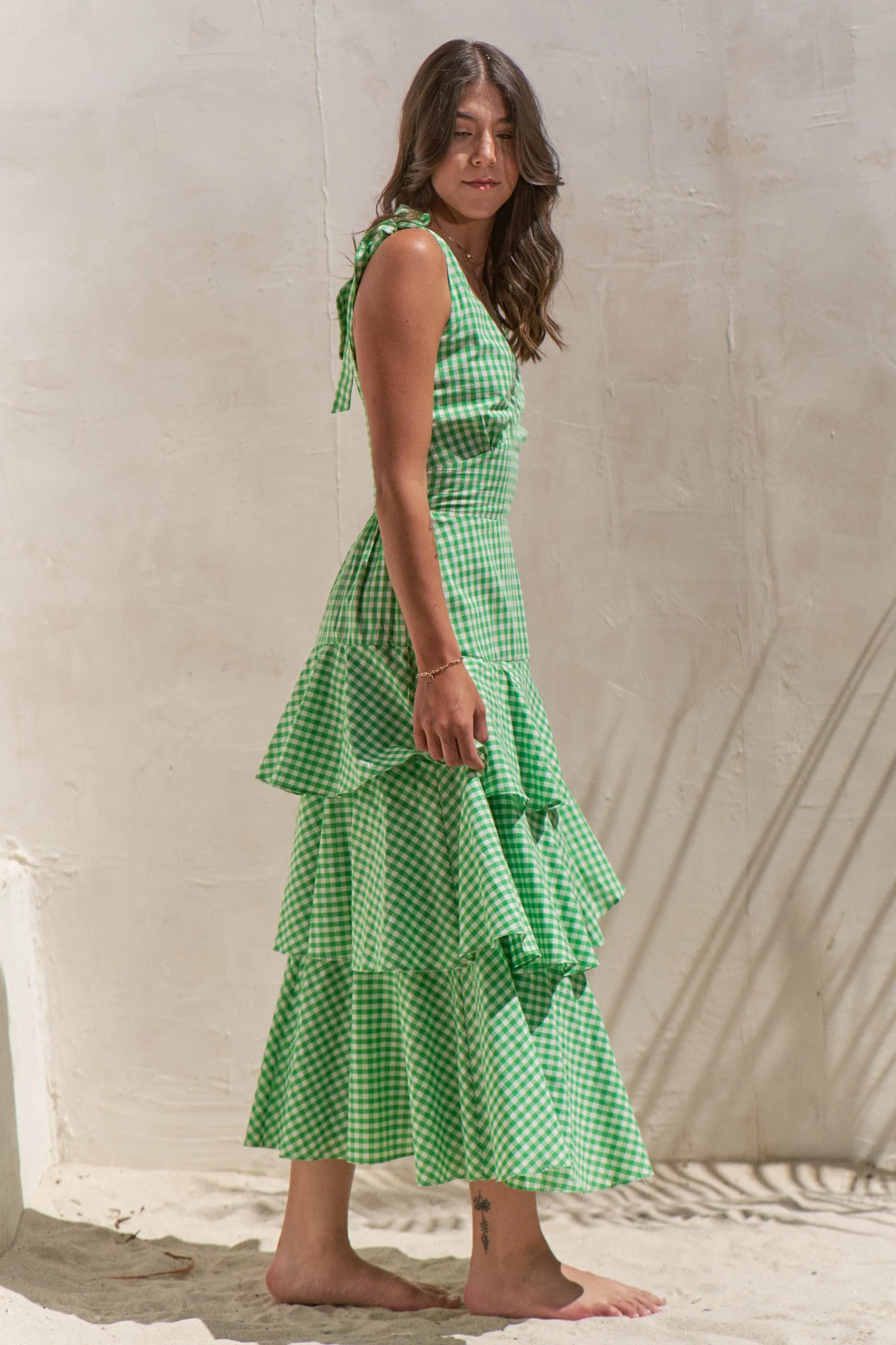 Jade By Jane Full Size Sleeveless Gingham Print Tiered Midi Dress Plus Size - Blushé Belle