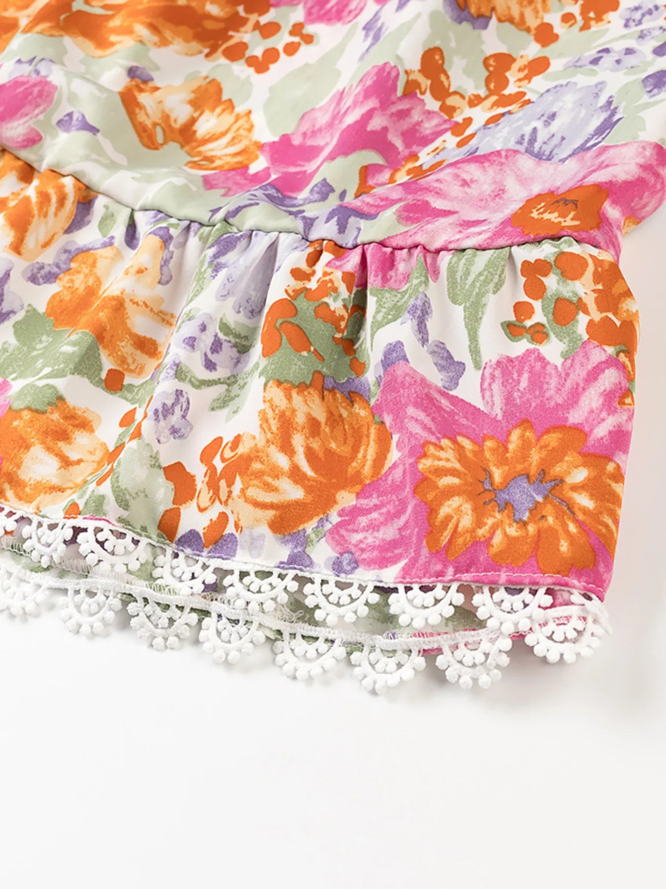 Floral Print Tie-Front Cami Dress with Lace Trim - Blushé Belle