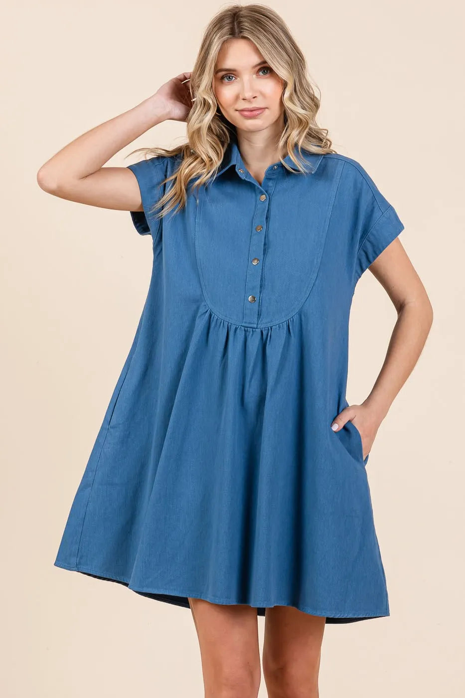 Mittoshop Twill Short Sleeve Collared Mini Dress - Blushé Belle