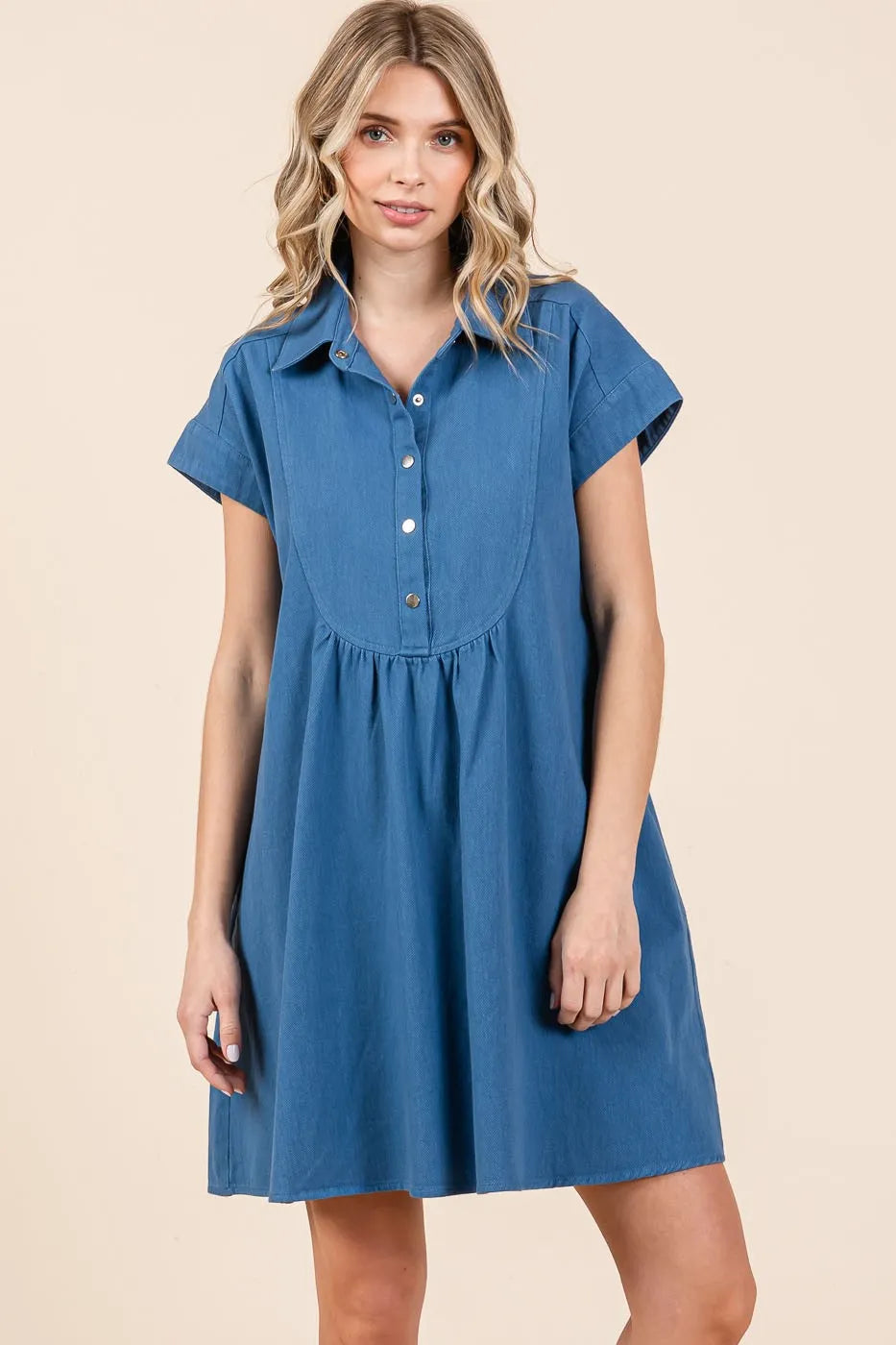 Mittoshop Twill Short Sleeve Collared Mini Dress - Blushé Belle